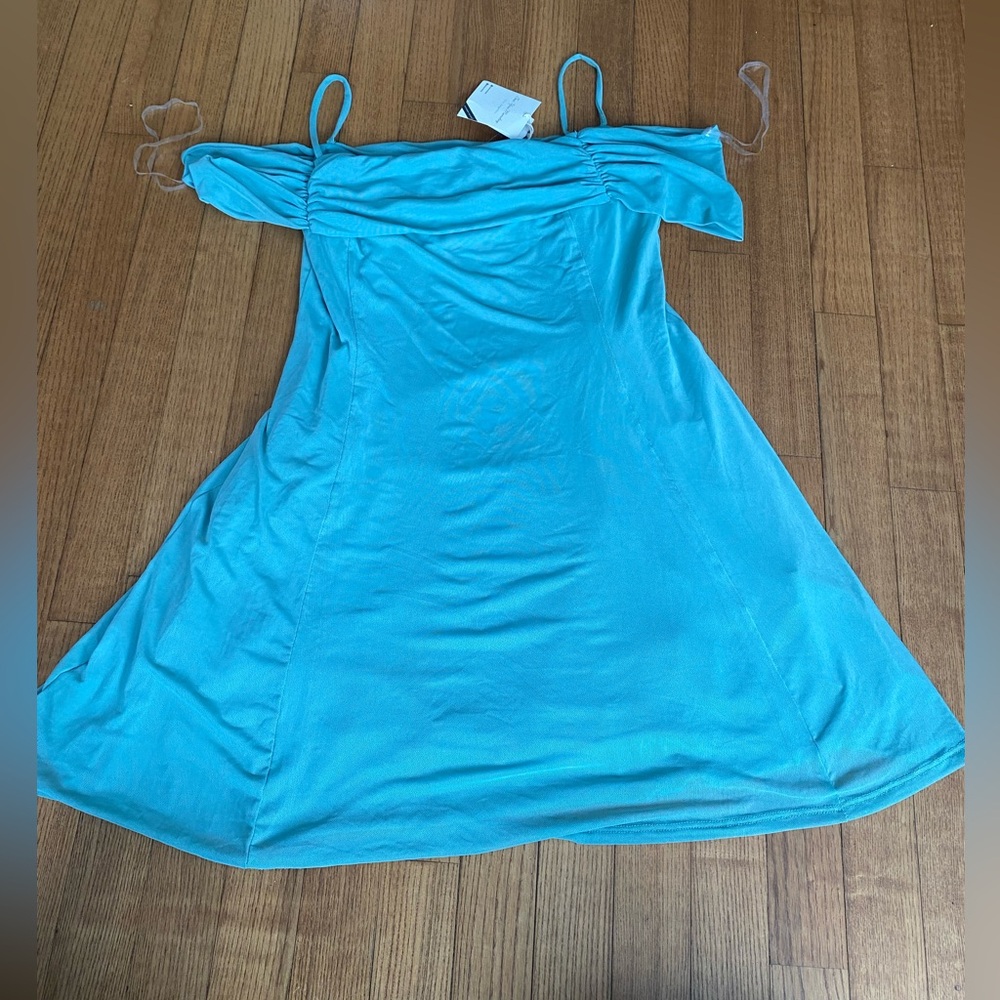 NWT See You Monday L Light Blue chiffon mini off shoulder dress prom ball dance